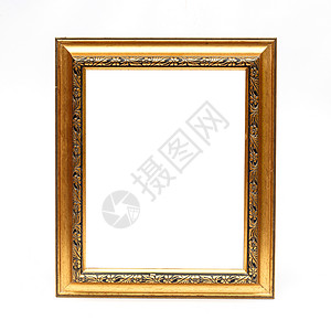 白色背景上孤立的相片框架木头金子照片艺术边界空白绘画画廊背景图片