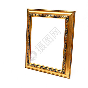白色背景上孤立的相片框架空白绘画艺术边界金子木头照片画廊背景图片