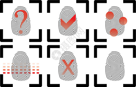 鉴定指纹身份密码手指损害隐私扫描犯罪螺纹钥匙环形插画