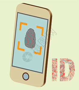 手机指纹识别智能电话指纹安全科屏幕小样细胞嘲笑白色手机网络电脑导航界面插画