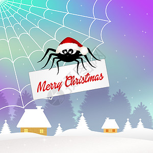 圣诞节蜘蛛季节卡通片爪子树木帽子插图蛛网分支机构动物庆典背景图片