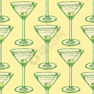 庆典鸡尾酒杯具有古老风格橄榄的马提尼杯插画