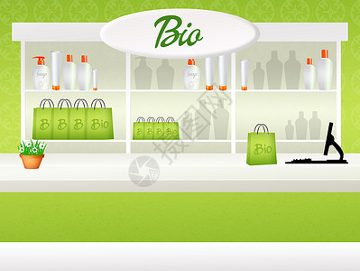 生物商店店铺零售生态绿色插图女士环境市场陈列柜食物背景图片