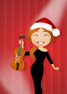 圣诞音乐会旋律女士新年娱乐庆典插图女孩交响乐展示小提琴背景图片