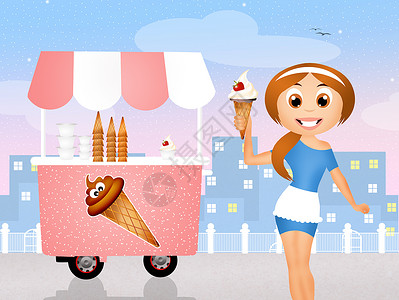 冰淇淋霜车市场微笑巧克力快乐食物孩子们季节摊位奶油冰淇淋车背景