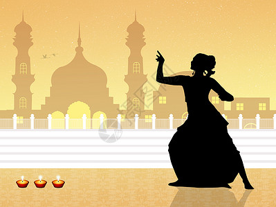 清真寺剪影印第安妇女跳舞背景