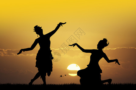 印度尼西亚人舞蹈文化旅游女孩女士日落插图背景图片