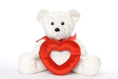 与心脏框架相容红色镜框订婚白色玩具熊背景图片