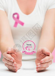 妇女提出乳腺癌意识信息粉红色丝带粉色健康机构女性横幅背景图片