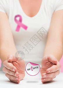 妇女提出乳腺癌意识信息健康机构粉色女性丝带徽章背景图片