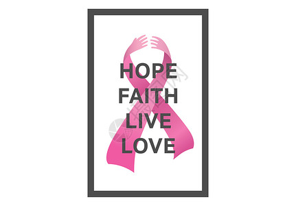 提高对乳腺癌认识的希望信息粉色丝带居住信仰机构海报健康女性双手背景图片