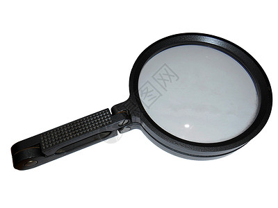 隔离在白色上的放大镜科学黑色工作仪器搜索眼睛光学学习金属检查背景图片