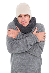 发抖身着温暖衣物的人在取暖衣服中颤抖背景