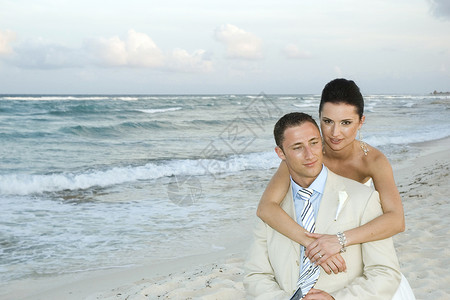 加勒比海海滩婚礼新娘和Groomct摄影婚纱背景图片