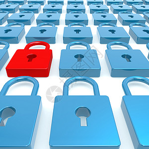 红锁定安全软垫秘密网络密码裂缝挂锁犯罪蓝色背景图片