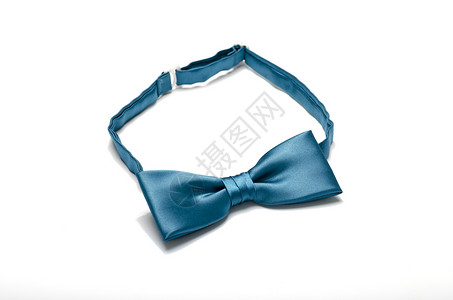 蓝弓领带庆典衣服礼物领结蓝色丝绸丝带头发仪式白色背景图片