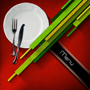 餐厅菜单设计刀具银器美食条纹卡片午餐盘子制品正方形乐队背景图片