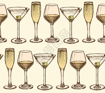 圣马修圣品式的马丁尼 香槟和葡萄酒杯插画