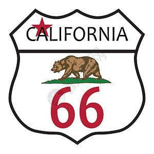 美国加利福尼亚州66加利福尼亚州公路66号黑色白色交通街道插图绘画插画