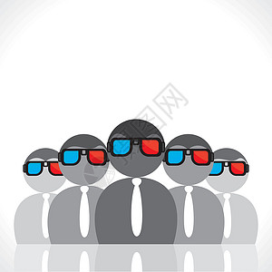 3-D眼镜人们穿着3D电影眼镜矢量插画