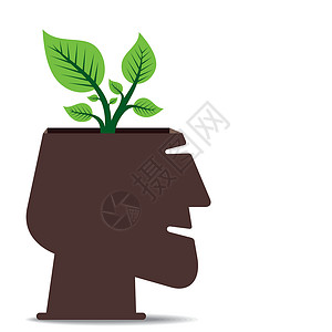 先进青年知识分子绿色概念 小植物 在人类头部概念矢量插画