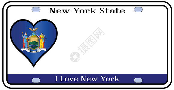 美国纽约州地图纽约州许可证牌照汽车旗帜星星绘画车辆数字插图空白执照艺术品插画