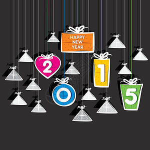 新年快乐 2015 问候背景横幅礼物贴纸插图礼物盒技术艺术新年信息蓝色背景图片