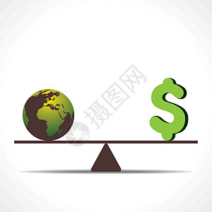 美元与地球以地球或金钱来权衡概念插画