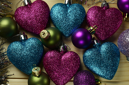 圣诞节装饰品蓝色静物粉色季节性绿色火花背景图片