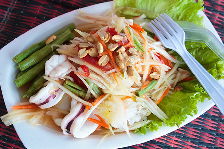 木薯沙拉海鲜 泰国菜沙拉辣椒营养蔬菜水果饮食餐厅美食乌贼木瓜图片