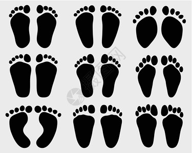 脚拇指外翻婴儿脚乐趣打印赤脚脚步指纹手指拇指脚印绿色空白插画