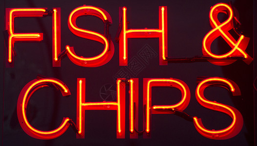 鱼和薯片餐厅亮光灯灯光窗户广告咖啡店筹码玻璃标志霓虹薯条入口背景图片