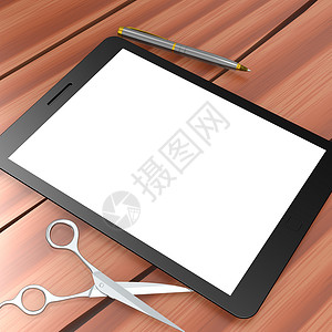 空白平板屏幕手机展示监视器商业工具药片触摸屏桌子互联网背景图片
