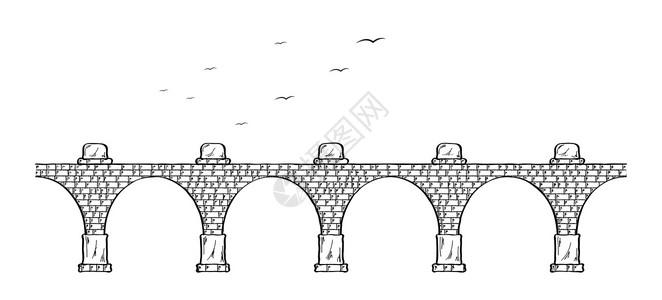 石桥插图艺术建筑学历史地标运输纪念碑旅游手绘黑色背景图片