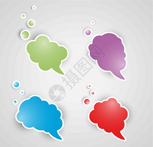 4个语音气泡紫红色报告讲话笔记蓝色绿色红色紫色语言思考背景图片