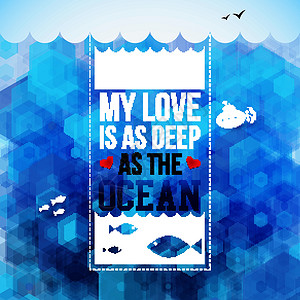 我的爱和海洋一样深 口写设计 矢量病理卡片风格六边形插图横幅装饰刻字忏悔艺术潜艇背景图片
