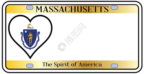 马萨诸塞州牌照插图数字艺术品绘画汽车旗帜执照车辆艺术空白背景图片