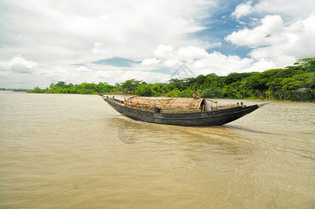 孟加拉国的船桑德港口村庄码头背景图片