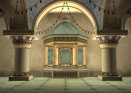 3d 东宫童话房间装饰品壁龛插图窗户水平建筑蓝色故事背景