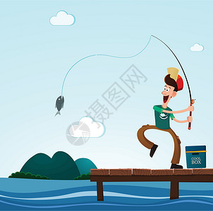 稳定不跳码和在海上捕鱼的插画