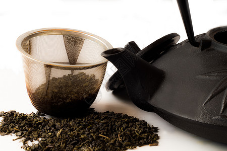茶英语素材茶壶和茶叶叶英语过滤器黑色输液绿茶风俗程序饮料酿造背景