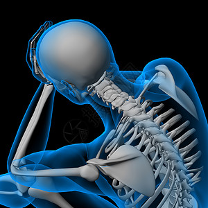 背痛骨骼3d 插图骨骼解剖学肋骨身体生物学蓝色背痛脊柱脊椎药品背景