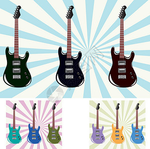 吉他复古电子吉他蓝调娱乐绘画黑色乐器岩石白色音乐艺术细绳设计图片