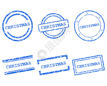 圣诞节邮票商业烙印标签海豹墨水按钮贴纸橡皮插图蓝色背景图片