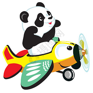 熊猫开飞机卡通熊猫与飞机飞行插画