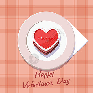 向量 情人节以蛋糕形式呈现的情人节桌布细胞庆典红色奶油背景图片