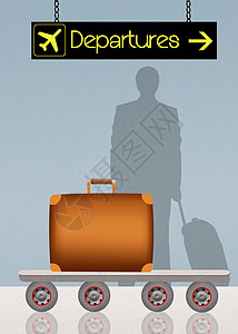 旅行行李插图机场海关出港游客手提箱托运管制飞机场门票背景图片