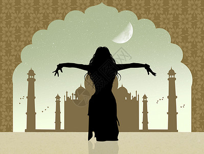 印度人舞蹈宗教旅游插图女孩日落文化女士女人背景图片