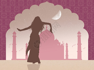 印度人舞蹈日落宗教女人女士插图女孩文化旅游背景图片