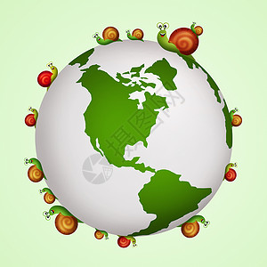 绿绿色地球行星蜗牛世界环境保护生态团队插图回收背景图片